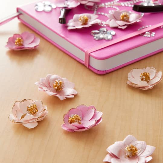 12 Packs: 12 ct. (144 total) Signature™ Gold Tipped Pink Flower Embellishments by Recollections™
